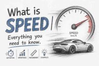 Speed physics concept showing motion lines and velocity representation for students