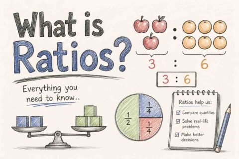 Infographic illustrating ratios concepts with scales, charts, and proportions for RevisionTown math revision guide
