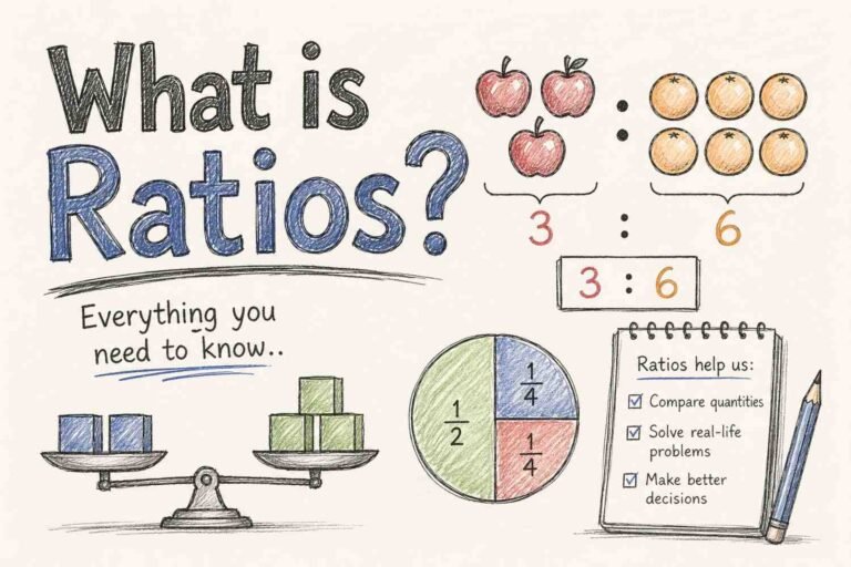 Infographic illustrating ratios concepts with scales, charts, and proportions for RevisionTown math revision guide