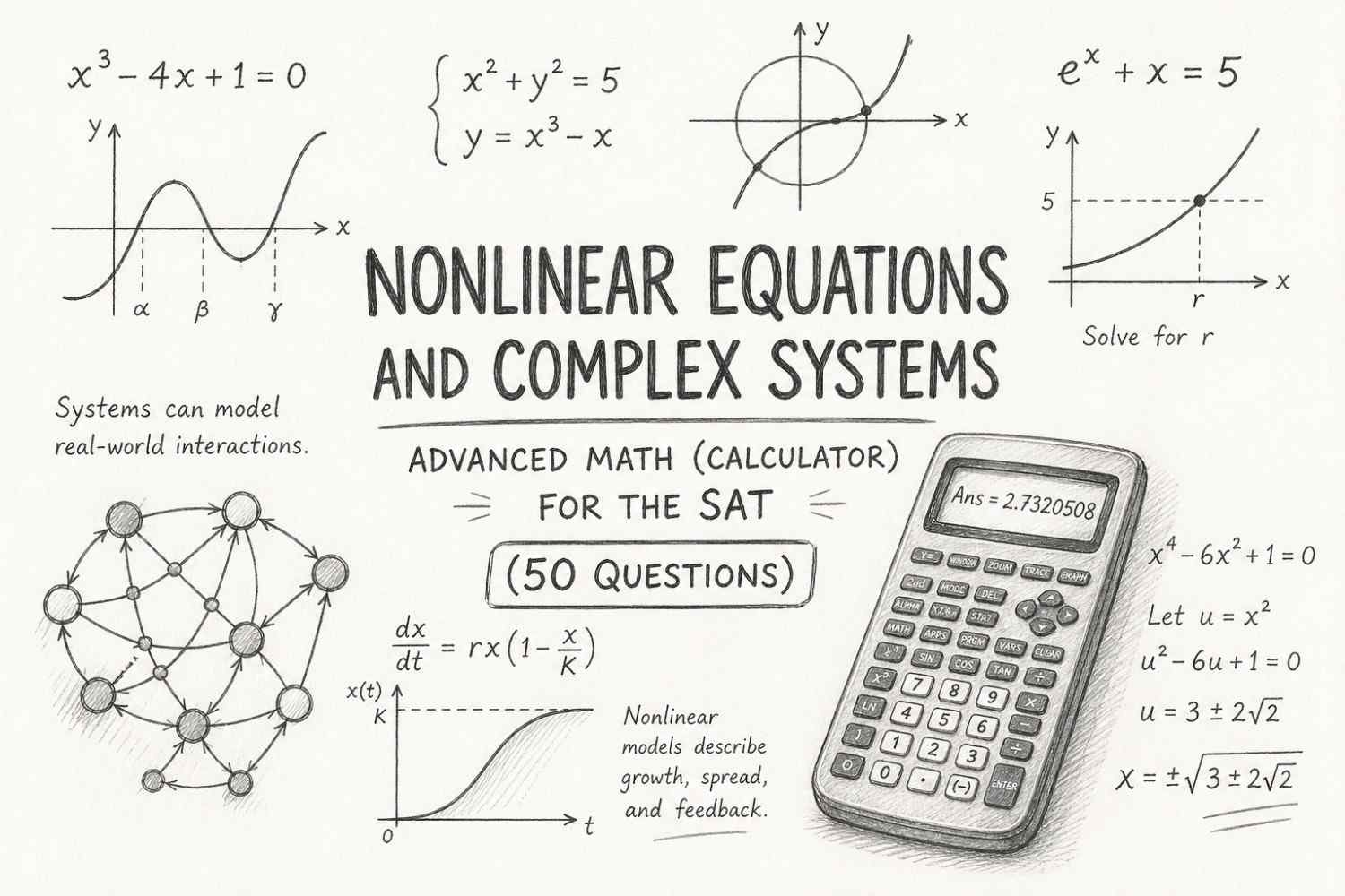 Nonlinear equations and complex systems SAT advanced math calculator practice questions feature image