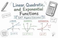 Linear quadratic and exponential functions graph comparison SAT algebra calculator section with line parabola and exponential curve