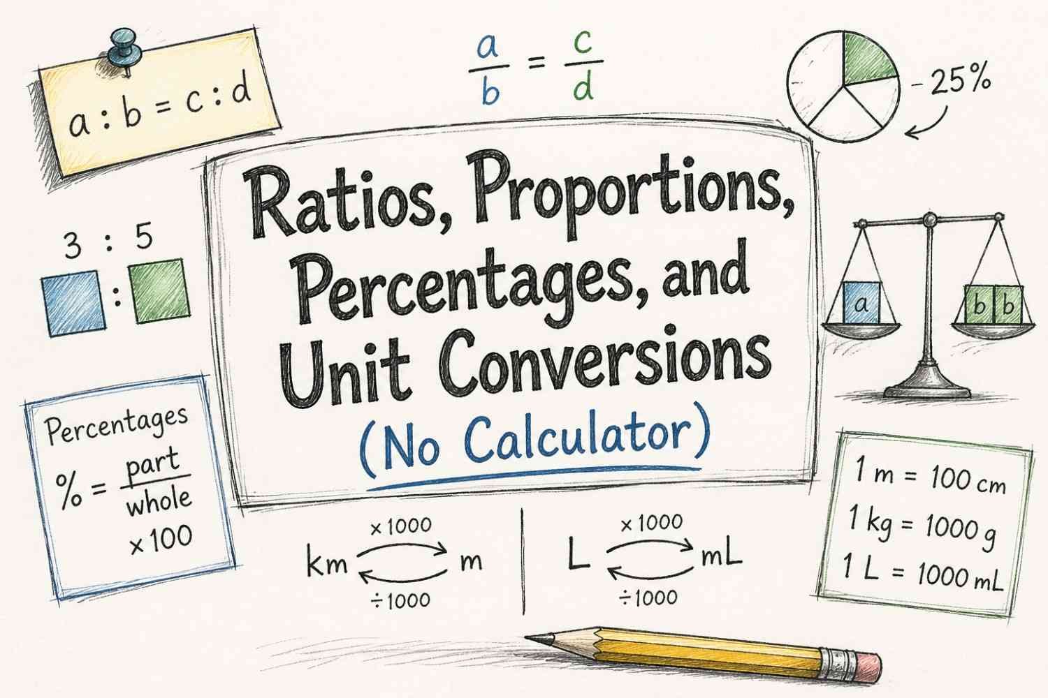 Ratios proportions percentages and unit conversions explained visually without calculator for students