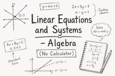 Linear equations and systems algebra no calculator concept with graphs and equations for students