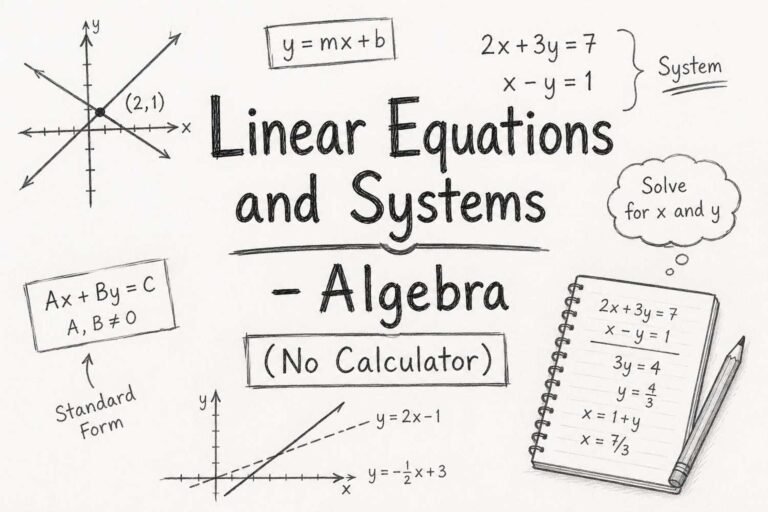 Linear equations and systems algebra no calculator concept with graphs and equations for students
