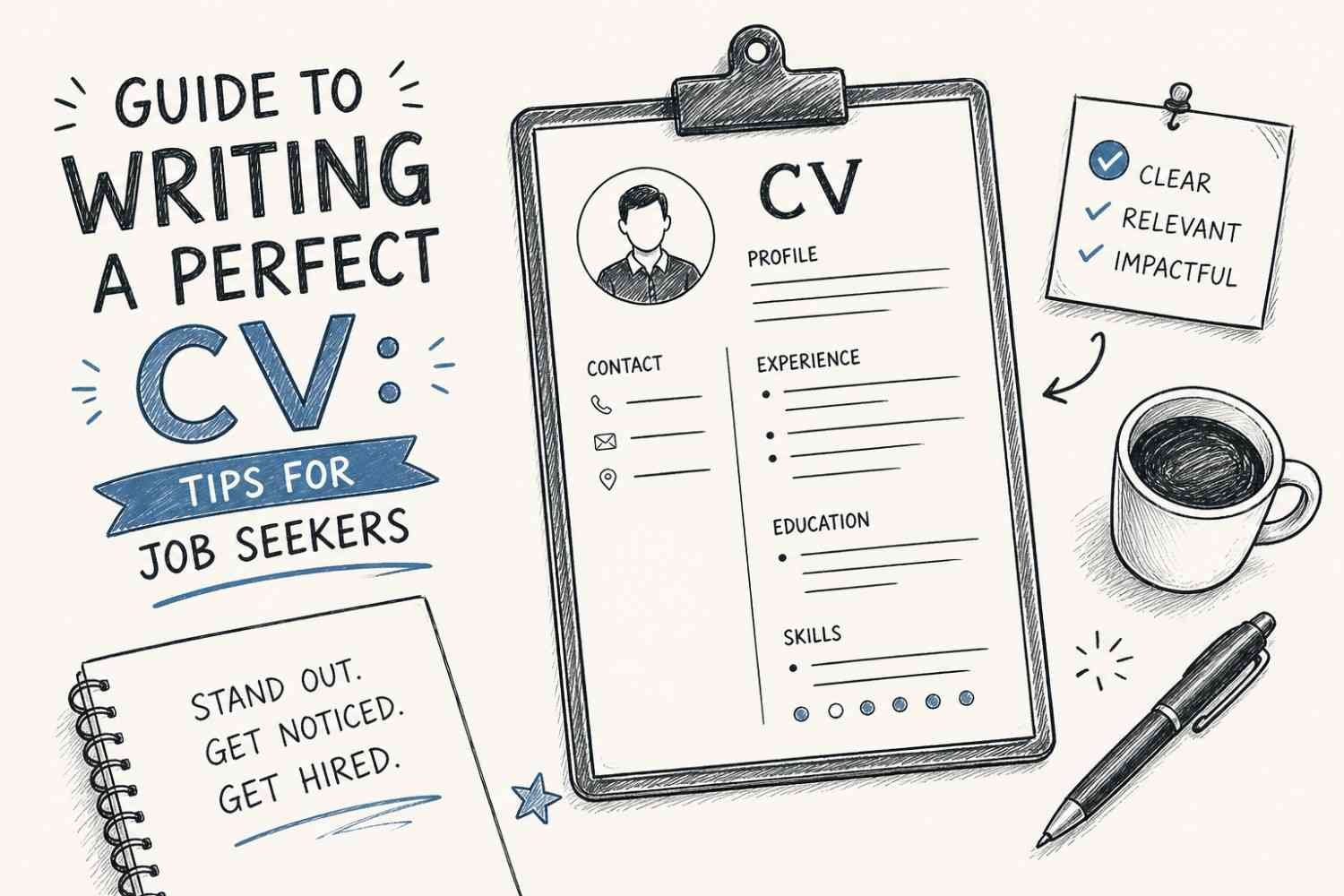 Guide to writing a perfect CV with professional resume layout on laptop and desk for job seekers