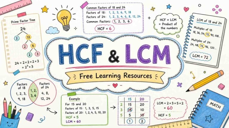 HCF and LCM free learning resources RevisionTown math revision guide with formulas and examples