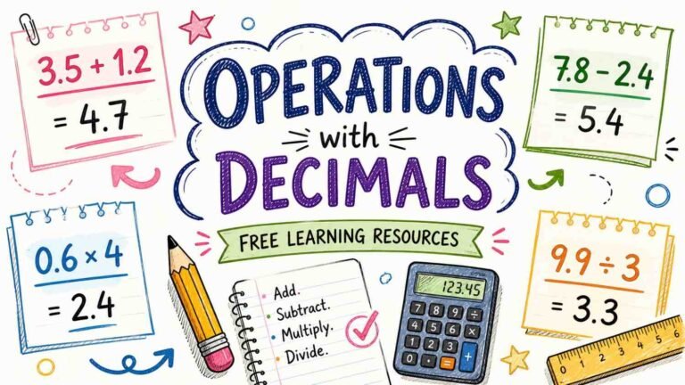 Operations with decimals math concepts including addition subtraction multiplication and division explained visually for students