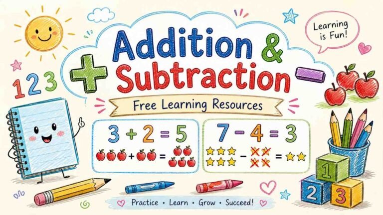 Addition and subtraction learning resources with math symbols and equations for students - RevisionTown