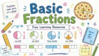 Basic fractions visual with pie charts and fraction examples for easy math learning