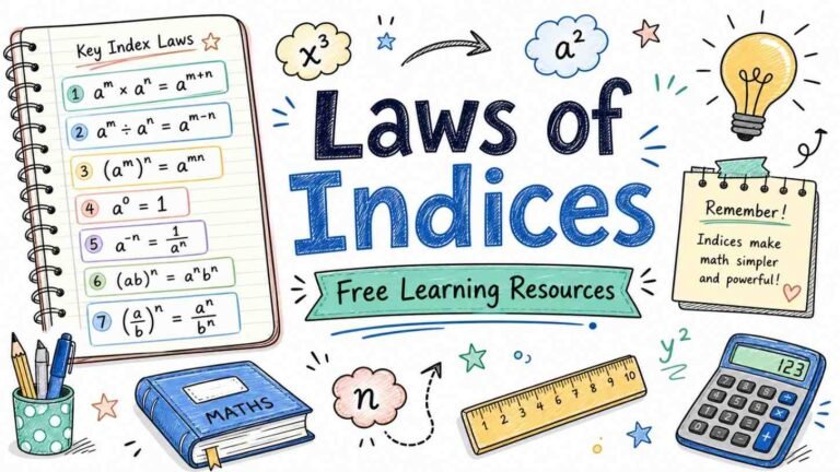 Laws of indices formulas explained with algebraic exponent rules educational graphic