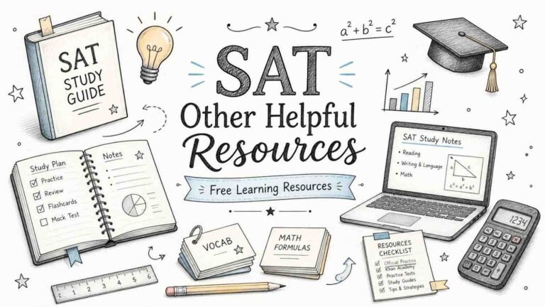SAT Other Helpful Resources - Free Learning Resources from RevisionTown: Open book with study icons, perfect for exam prep