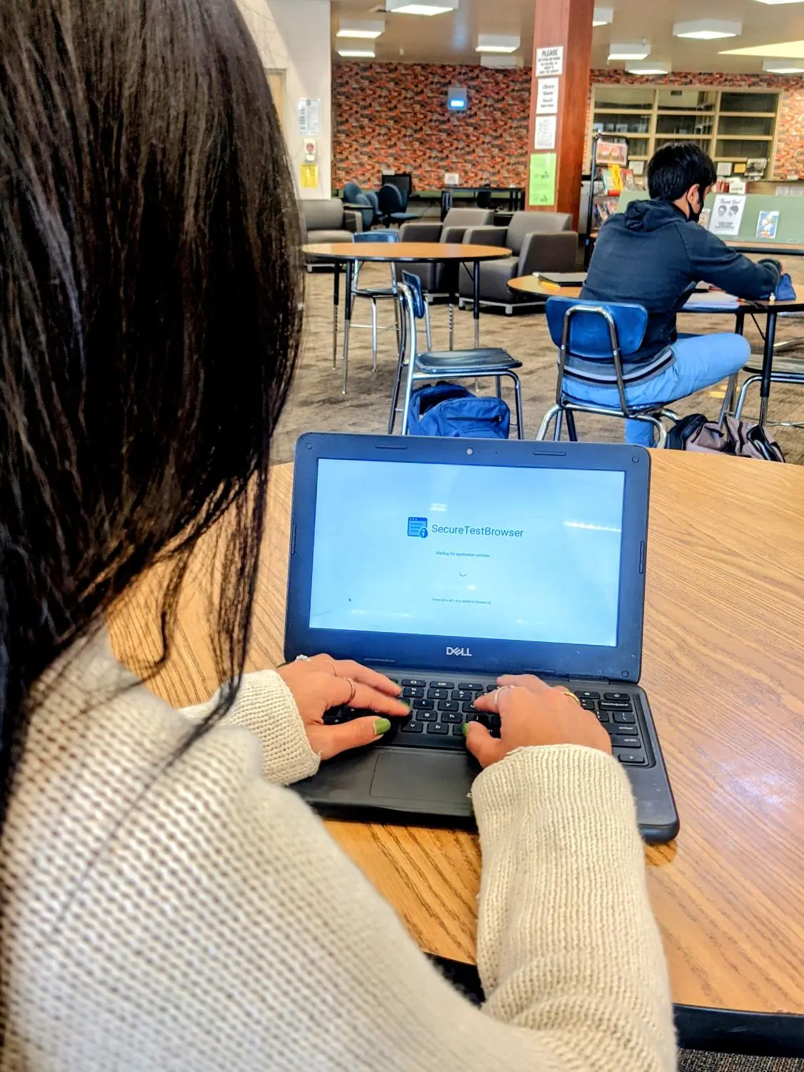 Student using Secure Test Browser on a Dell laptop during CAASPP testing in a classroom setting