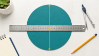 Circle diameter measured across its center using a ruler and a double-headed arrow