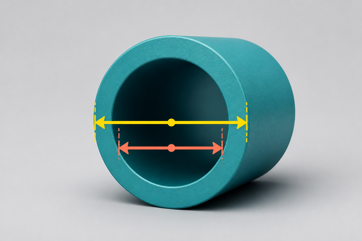 Cutaway pipe showing a larger outside-diameter arrow and a smaller inside-diameter arrow through the same center