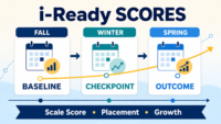 i-Ready fall, winter, and spring scores shown as baseline, checkpoint, and outcome