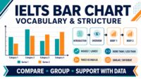 IELTS bar chart vocabulary and four-paragraph Task 1 structure diagram