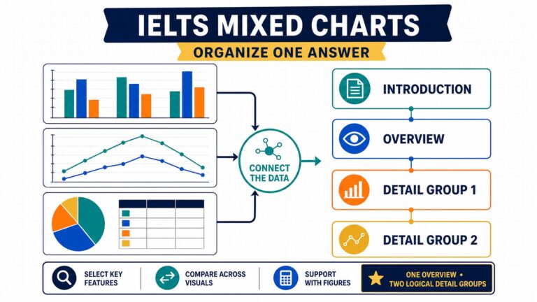 IELTS mixed charts organization strategy with connected visuals