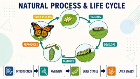 IELTS natural process and life cycle vocabulary diagram showing egg, larva, pupa and adult stages