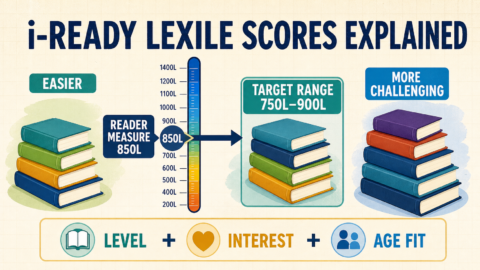i-Ready Lexile scores explained with an 850L reader measure and a sample 750L to 900L book range