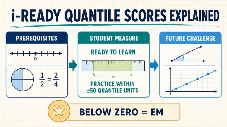 i-Ready Quantile scores explained with prerequisite skills, a student target zone, and future math challenges