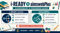 i-Ready Inform vs aimswebPlus comparison showing adaptive scores, CBM benchmarks, risk tiers, ROI and progress monitoring