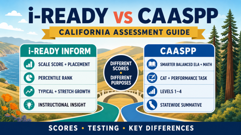 i-Ready Inform vs CAASPP comparison showing scores, growth, achievement levels and testing differences