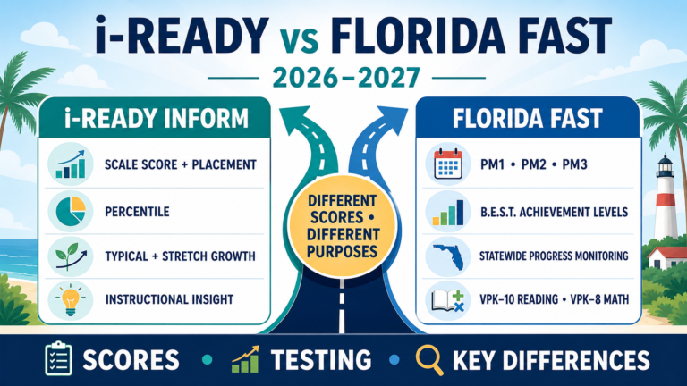 i-Ready Inform vs Florida FAST comparison showing scores, testing windows, achievement levels, growth and key differences