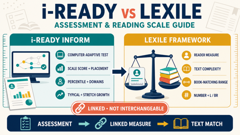 i-Ready Inform vs Lexile comparison showing adaptive assessment scores, linked reading measures and text matching