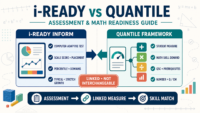 i-Ready Inform vs Quantile comparison showing adaptive math scores, linked student measure, QSC readiness and skill matching