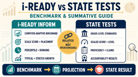 i-Ready Inform vs state tests comparison showing benchmark scores, proficiency, growth and accountability results