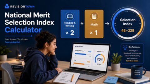 Student using a National Merit Selection Index calculator with Reading and Writing weighted twice and Math weighted once