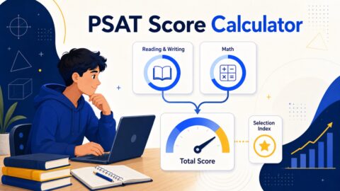 Student using a PSAT score calculator that combines Reading and Writing and Math into a total score and Selection Index