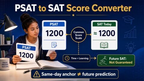 Student comparing a PSAT 1200 score with the same-day SAT 1200 common-scale anchor