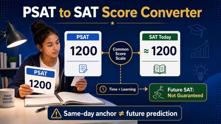 Student comparing a PSAT 1200 score with the same-day SAT 1200 common-scale anchor