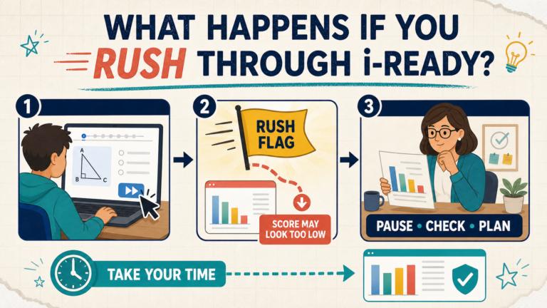 What happens if a student rushes through the i-Ready Diagnostic, including a Rush Flag and potentially low score