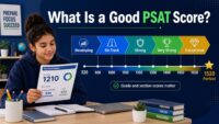 Student reviewing a PSAT score spectrum from 320 to the perfect 1520 score