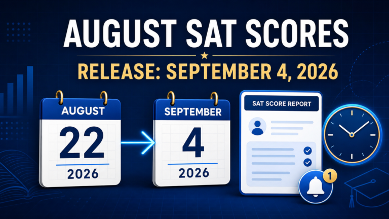 August 2026 SAT score release calendar showing September 4 score reports